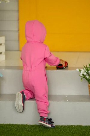 Комбинезон детский с капюшоном из петельчатого футера Т-Рекс цвет Розовый
