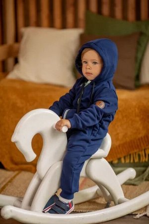 Комбинезон детский с капюшоном из петельчатого футера Т-Рекс цвет Синий