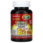 NaturesPlus, Source of Life, Animal Parade, витамин D3, без сахара, с натуральным вкусом черешни, 12,5 мкг (500 МЕ), 90 таблеток в форме животных