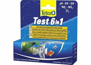 TetraTest 6 в 1 GH/KH/NO2/NO3/pH/Cl полоски для пресной воды 25 шт.