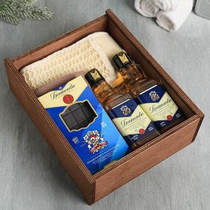 Подарочный набор "Новогодняя почта" в деревянном ящике: гель для душа, шампунь. мочалка, полотенце, мыло