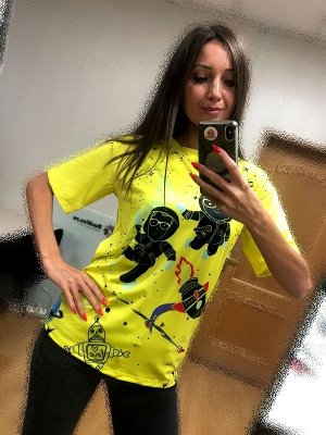 Размер 44-46. Стильная женская футболка Space_Enjoy желтого цвета.
