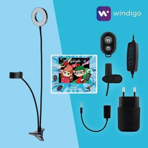 Набор Юного Блогера Windigo KIDS CB-96, лампа на прищепке, микрофон, пульт, переходник, СЗУ
