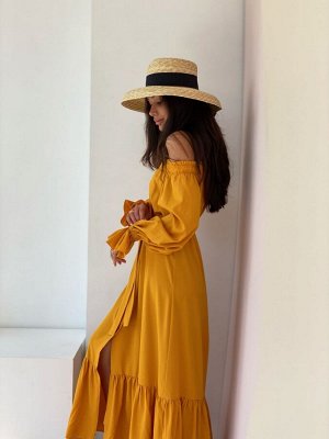 Платье с открытыми плечами в цвете "манго"