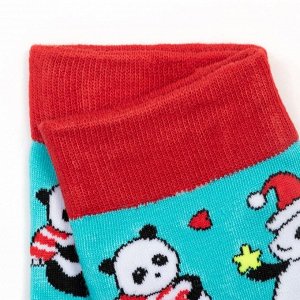 Носки новогодние «Панды», цвет голубой, р-р 23-25 (р-р обуви 36-40)