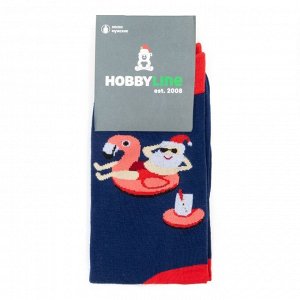Носки мужские «Дед мороз на фламинго», цвет синий, р-р 27-29 (размер обуви 39-44)