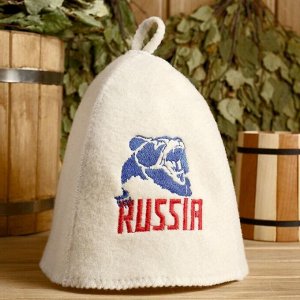 Шапка для бани с вышивкой "Russia" медведь