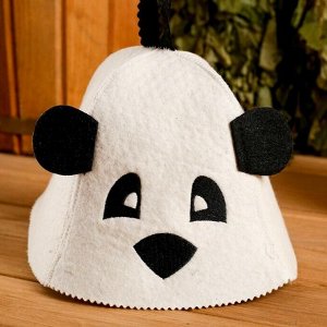 Колпак для бани шапка с детской термопечатью "Панда" с ушками, войлок, 100% шерсть