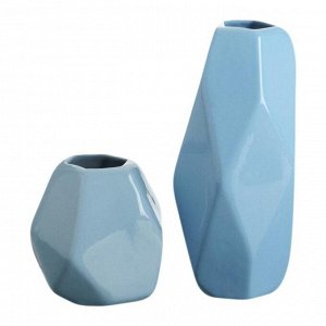 Набор кашпо с вазой "Геометрия", 0,38 и 0,25 л,  9,5 / 19 см, голубой