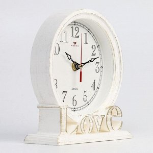 Часы настольные Love, плавный ход, 9 х 17 см, корпус белый с золотом