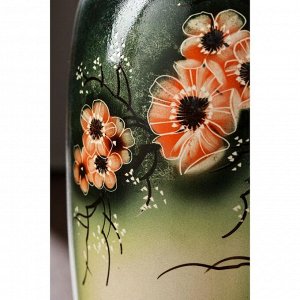 Ваза керамическая "Дана", напольная, сакура, роспись, зелёная, 60 см, авторская работа