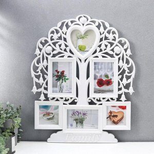 Фоторамка-коллаж на 6 фото 10x15 см, 13x13 см, 10x10 см «Семейное древо», пластик, мультирамка, белая, 56x44.5 см