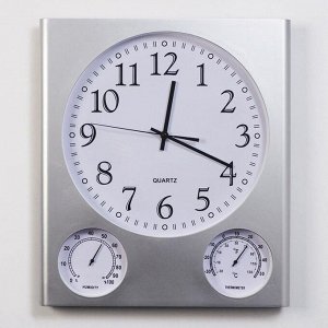 Часы настенные "Арени", с термометром и гигрометром, дискретный ход, d=32.5 см, 40 х 46 см 703017