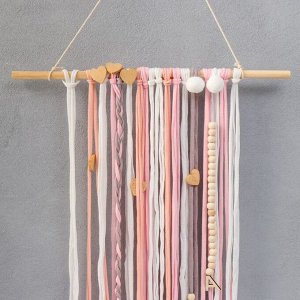 Панно настенное текстиль "Сердечки" розовые нити 70х45 см