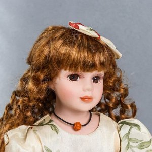 Кукла коллекционная керамика "Оля в платье с цветами и бордовой нижней юбкой" 40 см