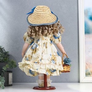 Кукла коллекционная керамика "Анфиса в цветочном платье с бантом, с корзиной" 40 см