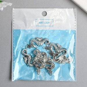 Декор металл для творчества "Морской конёк" серебро 7486 3,7х1,4 см