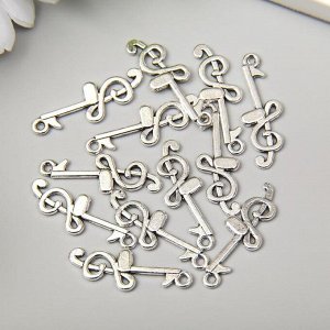 Декор металл для творчества "Скрипичный ключик" серебро 3х1,1 см