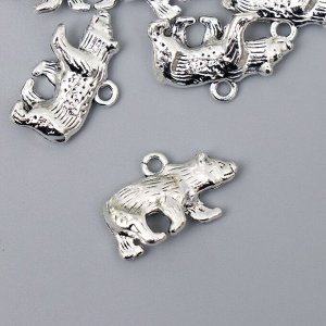 Декор металл для творчества "Бурый медведь" серебро 3978 1,4х2,3 см
