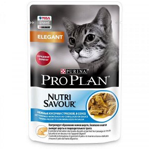 Pro Plan Elegant влажный корм для кошек с чувствительной кожей Треска в соусе 85гр пауч АКЦИЯ!
