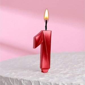 Свеча в торт "Грань", цифра "1", красный металлик