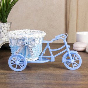 Корзина декоративная "Велосипед голубой с круглым кашпо" 11х22,5х11 см