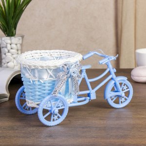 Корзина декоративная "Велосипед голубой с круглым кашпо" 11х22,5х11 см