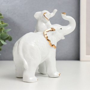 Сувенир керамика "Белый слон золотые ушки со слонёнком" 12х13х6,3 см