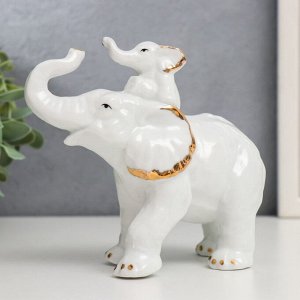 Сувенир керамика "Белый слон золотые ушки со слонёнком" 12х13х6,3 см