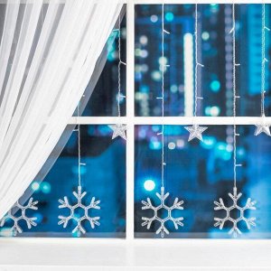 Гирлянда «Бахрома» 2.4 x 0.9 м с насадками «Снежинки», IP20, прозрачная нить, 150 LED, свечение белое, 8 режимов, 220 В