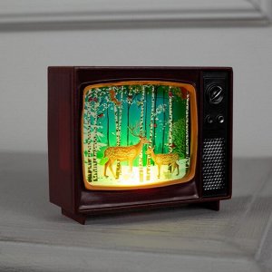 Светодиодная фигура «Телевизор с оленями» 10 ? 8 ? 4 см, пластик, батарейки CR2032х2, свечение мульти (RGB)
