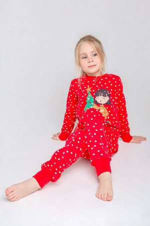 Пижама для девочки Crockid К 1532 насыщенно-красный, зимний снег