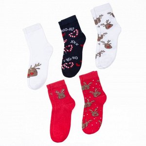 Набор новогодних женских носков "Олень" р. 36-39 (23-25 см), 5 пар