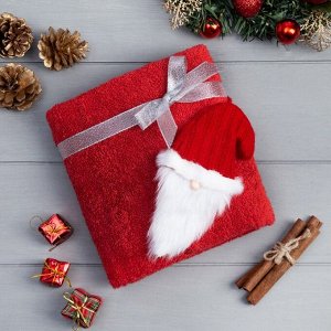Подарочное полотенце с игрушкой Этель «Дед Мороз» 50х90 см, цвет бордовый, 100% хл