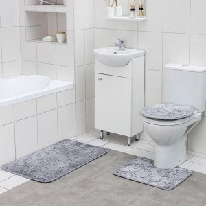 Набор ковриков для ванны и туалета Доляна «Грация», 3 шт: 50?80, 50?40, 45?40 см, цвет серый