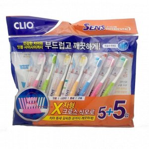 Clio Набор зубных щёток для чувствительных зубов Sensitive Dental 5+5 Antibacterial, 10 шт.