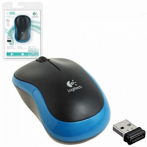 Мышь беспроводная LOGITECH M185, 2 кнопки + 1 колесо-кнопка, оптическая, черно-синяя, 910-002239