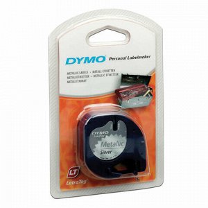 Картридж для принтеров этикеток DYMO Letra Tag, 12 мм х 4 м, лента пластиковая, серебристый металлик, S0721730