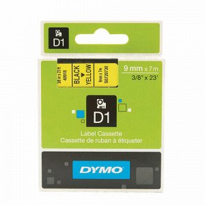 Картридж для принтеров этикеток DYMO D1, 9 мм х 7 м, лента пластиковая, чёрный шрифт, желтый фон, S0720730