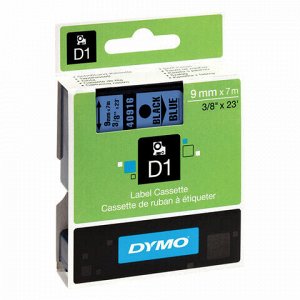 Картридж для принтеров этикеток DYMO D1, 9 мм х 7 м, лента пластиковая, чёрный шрифт, голубой фон, S0720710