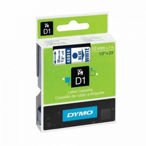 Картридж для принтеров этикеток DYMO D1, 12 мм х 7 м, лента пластиковая, голубой шрифт, белый фон, S0720540