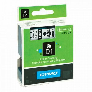 Картридж для принтеров этикеток DYMO D1, 19 мм х 7 м, лента пластиковая, чёрный шрифт, белый фон, S0720830
