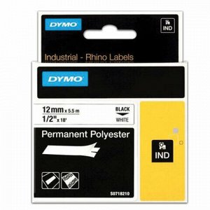 Картридж для принтеров этикеток DYMO Rhino, 12 мм х 5,5 м, лента полиэстерная, экстремальная температура, чёрный шрифт, белая, 18483