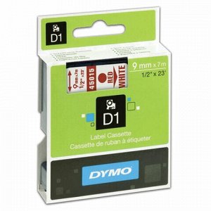 Картридж для принтеров этикеток DYMO D1, 9 мм х 7 м, лента пластиковая, красный шрифт, белый фон, S0720700