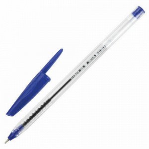 Ручка шариковая масляная STAFF "Basic", СИНЯЯ, корпус прозрачный, игольчатый узел 0,7 мм, линия письма 0,35 мм, 141705