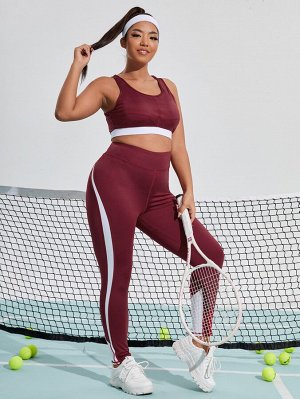 Plus Size Спортивные леггинсы Контрастный Теннис