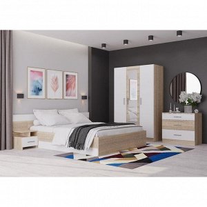 Спальня «Леси», кровать 160х200 см, 2 тумбы, комод, шкаф с зеркалом сонома/белый