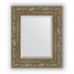 Зеркало с фацетом в багетной раме - виньетка античная латунь 85 мм, 45 х 55 см, Evoform