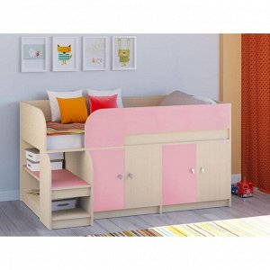 Детская кровать-чердак «Астра 9 V2», цвет дуб молочный/розовый