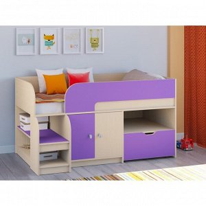 Детская кровать-чердак «Астра 9 V4», цвет дуб молочный/фиолетовый